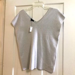 NWT Talbots short sleeve knit silver top sparkly wedding party metallic glam
